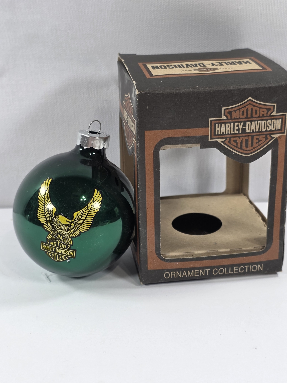 Harley-Davidson Green Ball With Traditional Gold Eagle Christmas Ornament